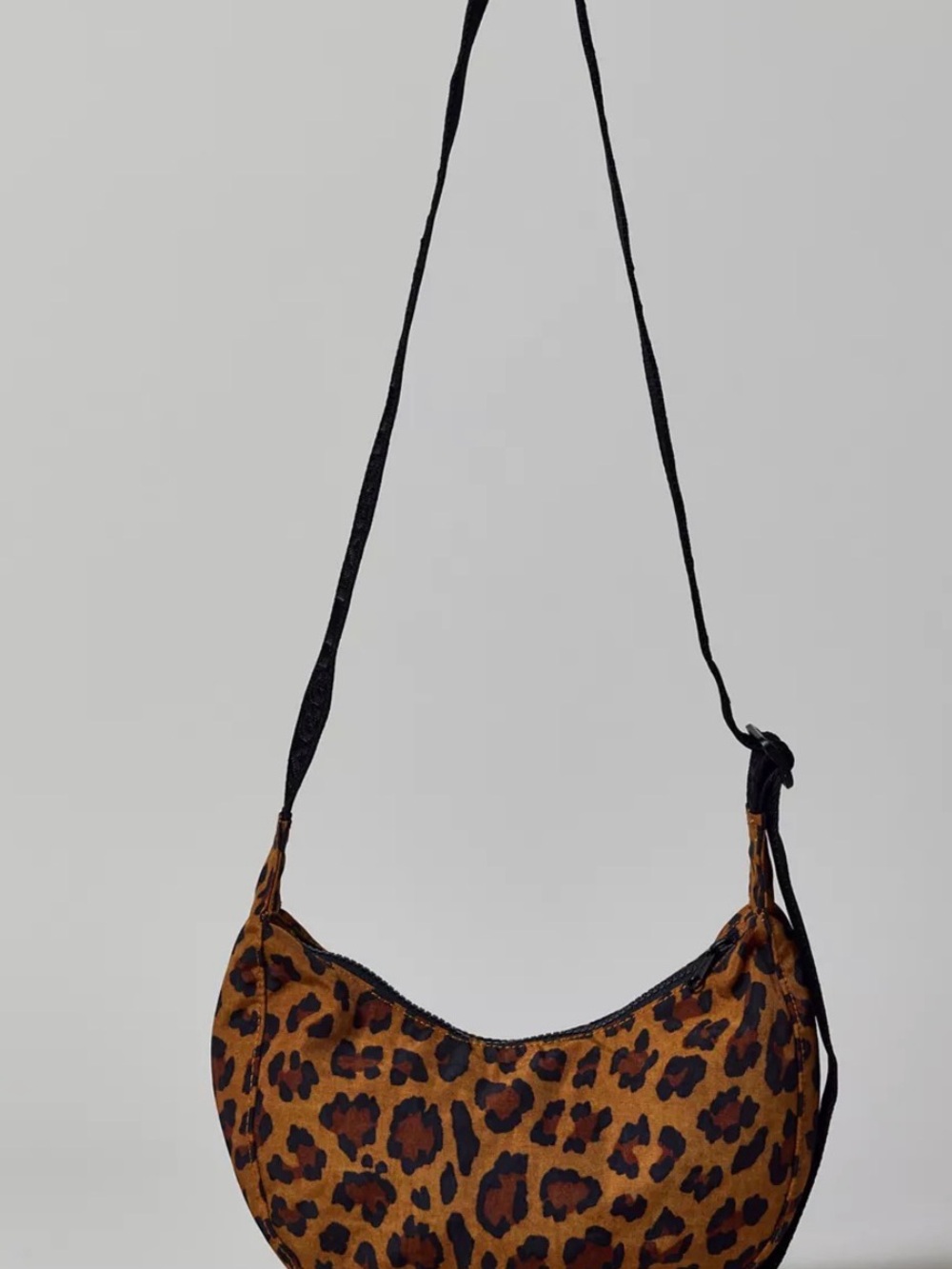 BAGGU Leopard Print Small Nylon Crescent Bag